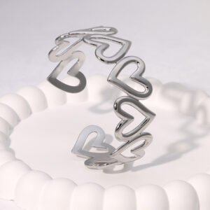 Heart Link Silver Cuff Bracelet