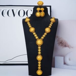 Gold-Plated Floral Necklace and Earrings Set