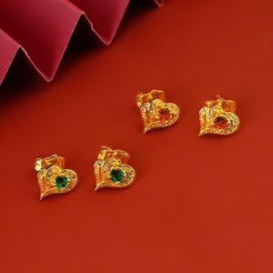 Heart-Shaped Gemstone Stud Earrings
