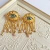 Gold Eye Drop Earrings with Pearl Detail