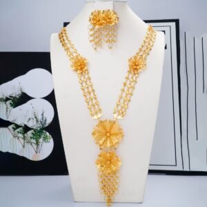 Gold Flower Necklace and Earrings Set