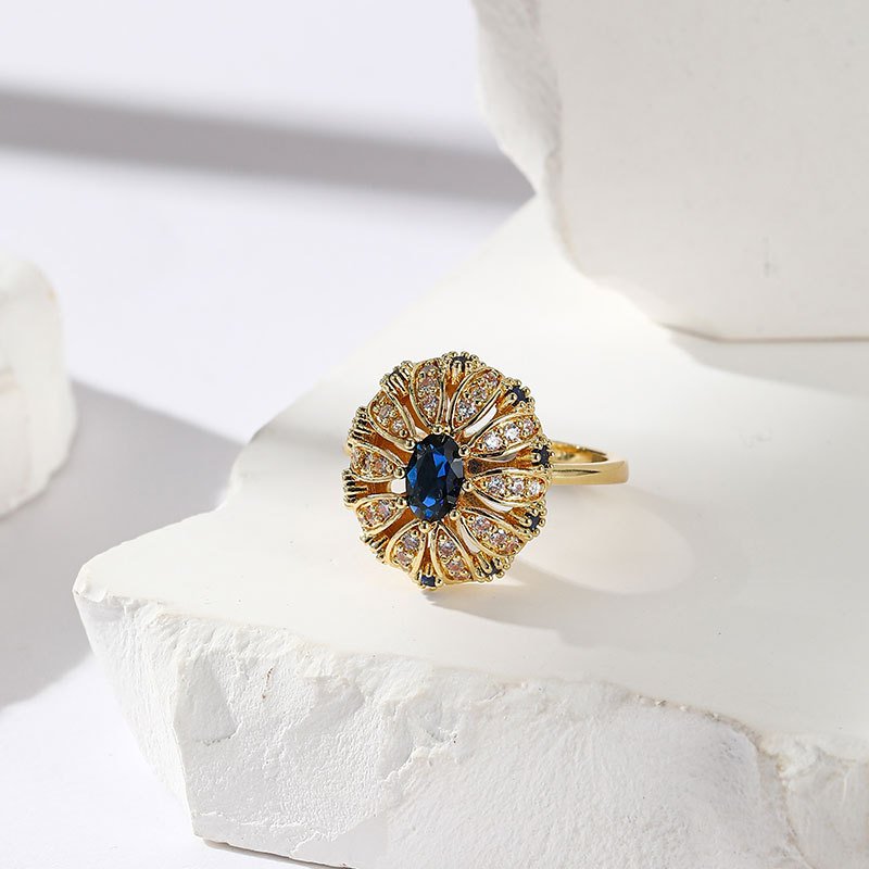 Regal Sapphire and Diamond Flower Ring