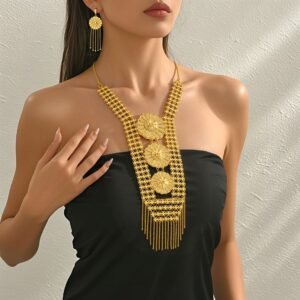 Gold Floral Necklace and Earrings Set