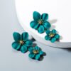 Teal Flower Earrings with Gold Stamen